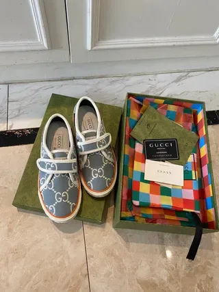 Gucci gris naranja GG Monogram Print cierre con correa Velcro zapatillas lifestyle 5