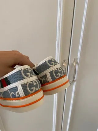 Gucci gris naranja GG Monogram Print cierre con correa Velcro zapatillas lifestyle 6