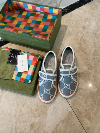 Gucci gris naranja GG Monogram Print cierre con correa Velcro zapatillas lifestyle 7