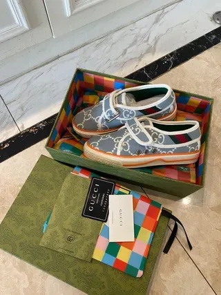 Gucci gris naranja GG Monogram Print cierre con correa Velcro zapatillas lifestyle 9