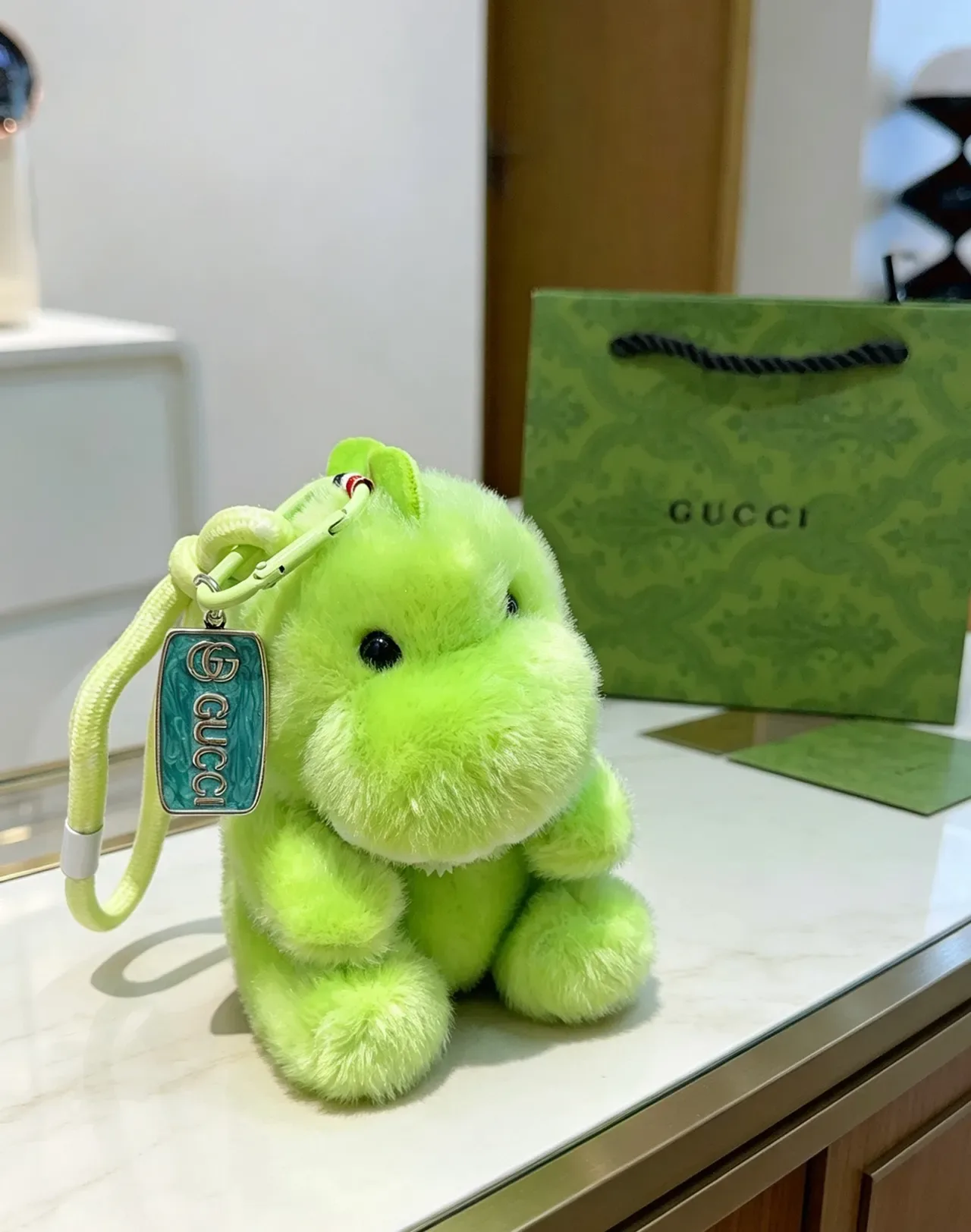Gucci Bolso verde azul peluche animal suave ligero 4