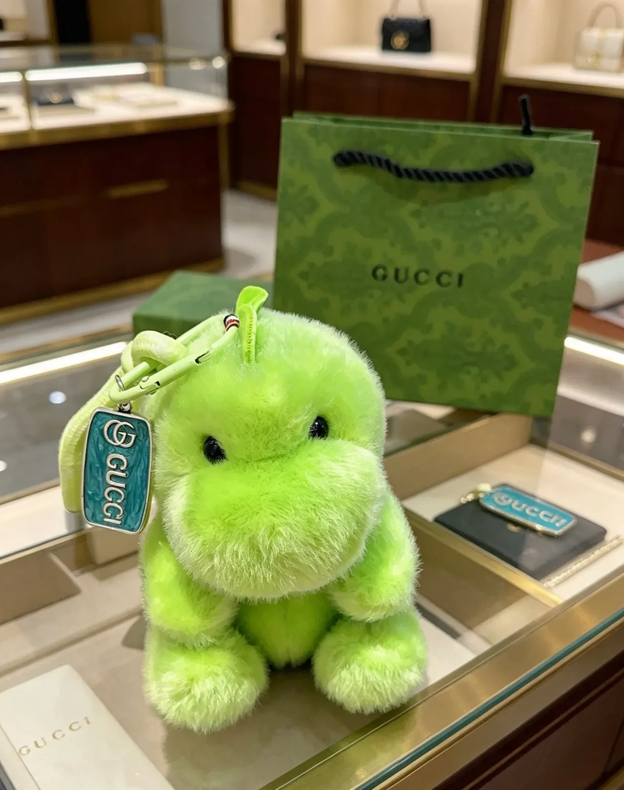 Gucci Bolso verde azul peluche animal suave ligero 6