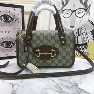 Gucci हरा भूरे GG Supreme कैनवास चमड़ा किनारी टोट बैग