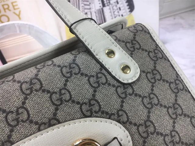Gucci Vert Marron GG Supreme Toile Borde Cuir Sac Tote 4
