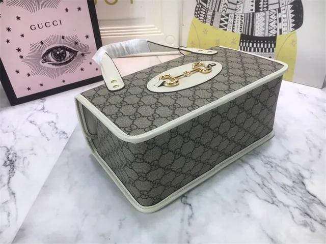 Gucci Vert Marron GG Supreme Toile Borde Cuir Sac Tote 6