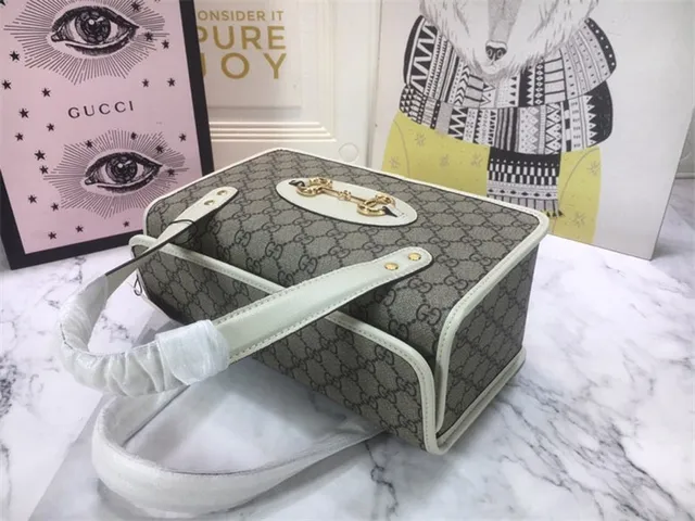 Gucci Vert Marron GG Supreme Toile Borde Cuir Sac Tote 7