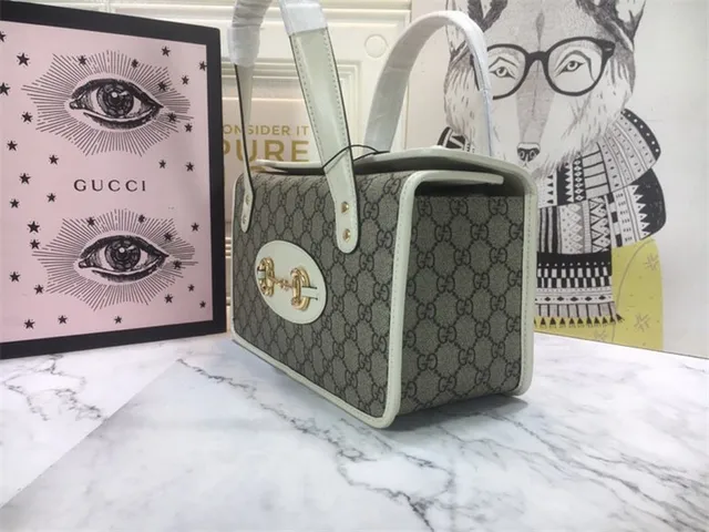 Gucci Vert Marron GG Supreme Toile Borde Cuir Sac Tote 8