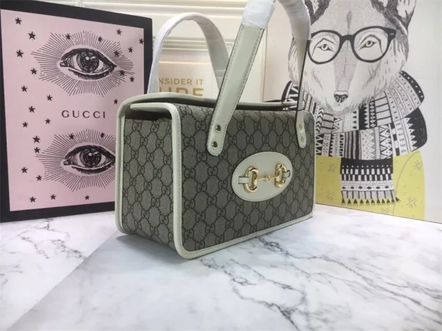 Gucci Vert Marron GG Supreme Toile Borde Cuir Sac Tote 9