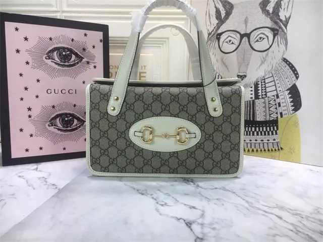 Gucci Vert Marron GG Supreme Toile Borde Cuir Sac Tote 10