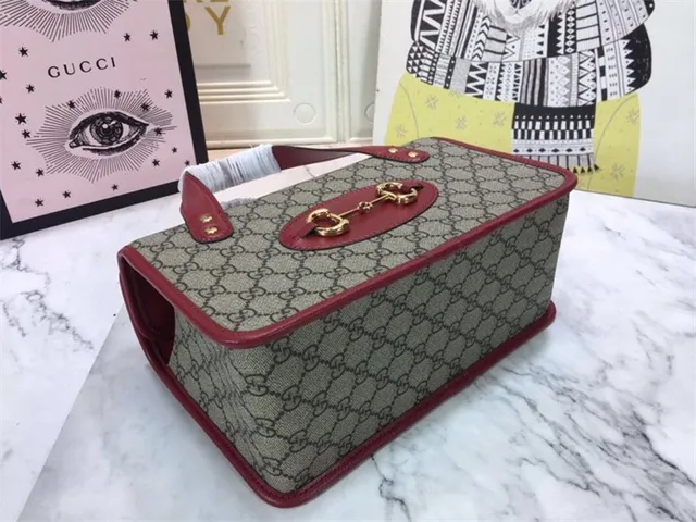 Gucci Vert Marron GG Supreme Toile Borde Cuir Sac Tote 14