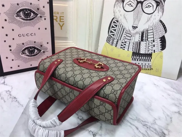 Gucci Vert Marron GG Supreme Toile Borde Cuir Sac Tote 15