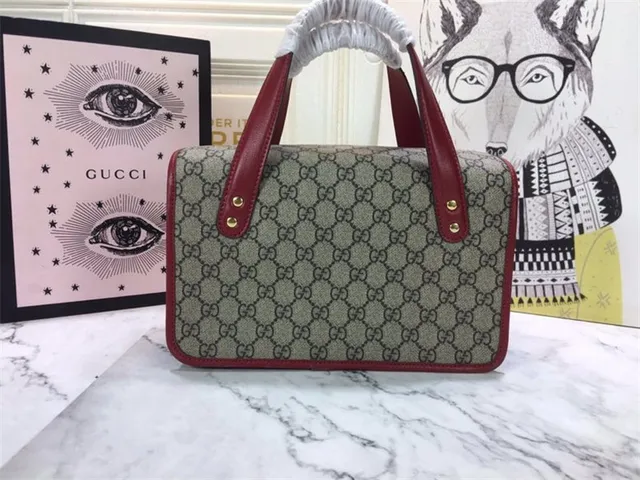 Gucci Vert Marron GG Supreme Toile Borde Cuir Sac Tote 16