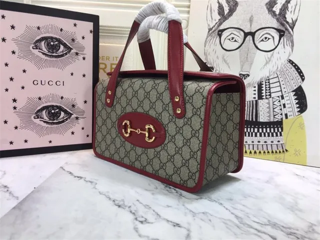 Gucci Vert Marron GG Supreme Toile Borde Cuir Sac Tote 17
