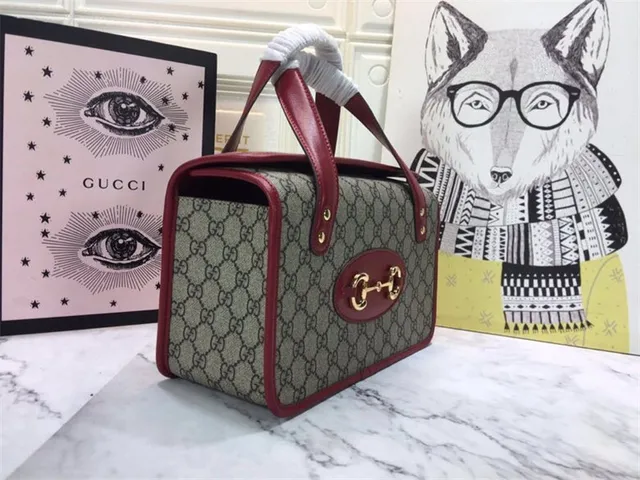 Gucci Vert Marron GG Supreme Toile Borde Cuir Sac Tote 18