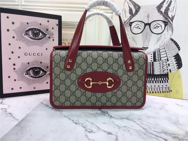 Gucci Vert Marron GG Supreme Toile Borde Cuir Sac Tote 19