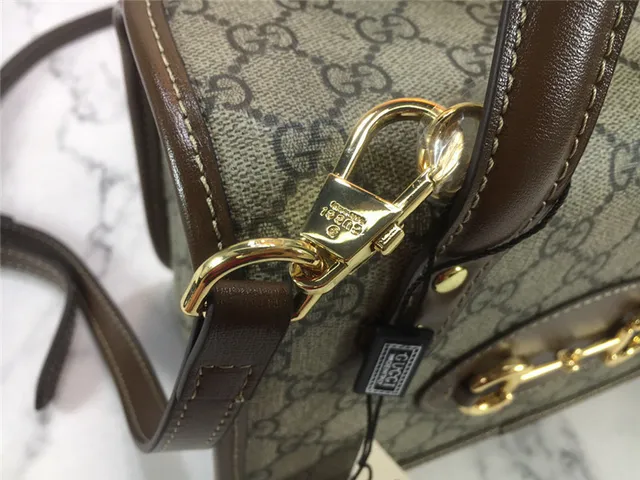 Gucci Vert Marron GG Supreme Toile Borde Cuir Sac Tote 21