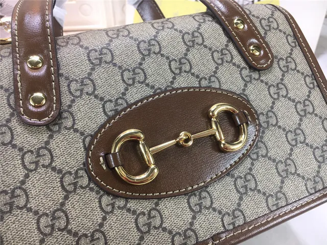 Gucci Vert Marron GG Supreme Toile Borde Cuir Sac Tote 22