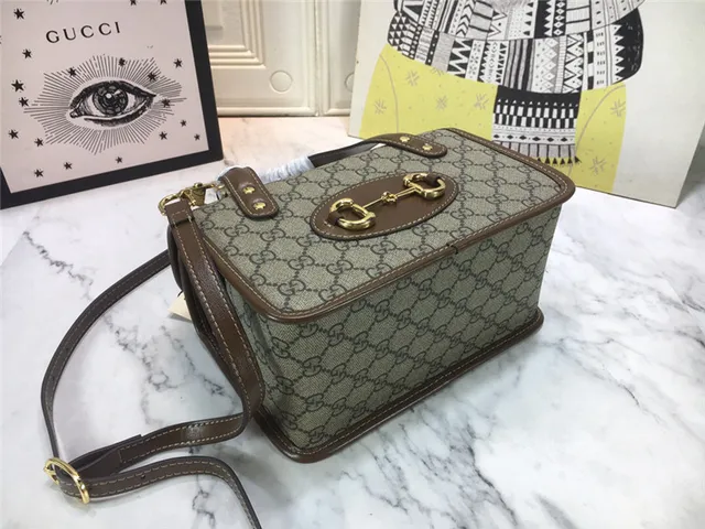 Gucci Vert Marron GG Supreme Toile Borde Cuir Sac Tote 23