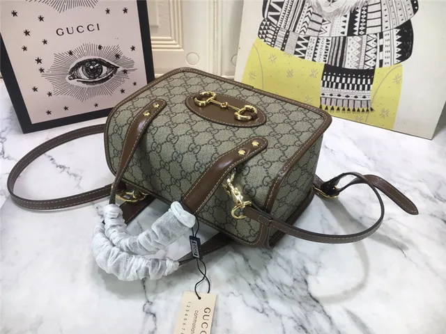 Gucci Vert Marron GG Supreme Toile Borde Cuir Sac Tote 24