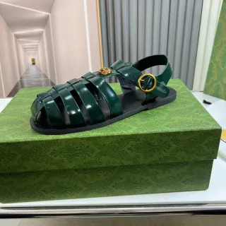 Gucci Green Gold Glossy Patent Leather Multi-Strap Gladiator Sandals
