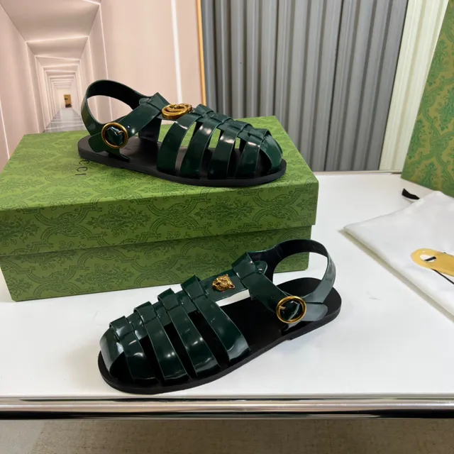 Gucci সবুজ সোনা উজ্জ্বল পেটেন্ট চামড়া মাল্টি স্ট্র্যাপ গ্ল্যাডিয়েটর স্যান্ডাল 4