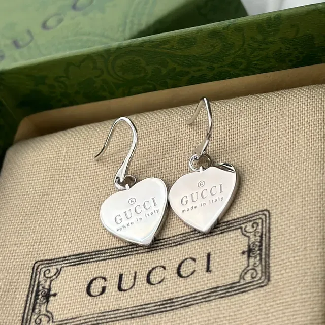 Gucci Heart-Shaped Drop Silver Beige Earrings 2