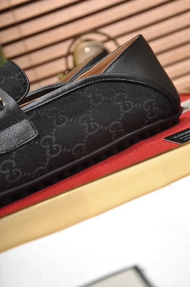 Gucci Horsebit 1955 Black Gold GG Monogram Canvas Logo Strap Loafer 2