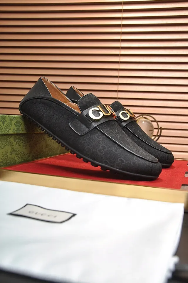 Gucci Horsebit 1955 Black Gold GG Monogram Canvas Logo Strap Loafer 3