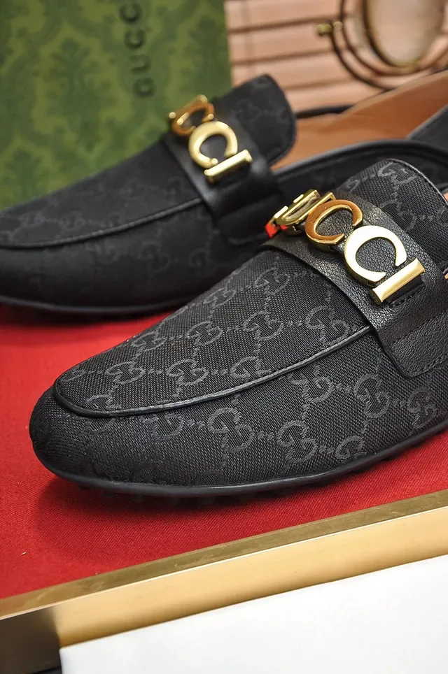 Gucci Horsebit 1955 Black Gold GG Monogram Canvas Logo Strap Loafer 4
