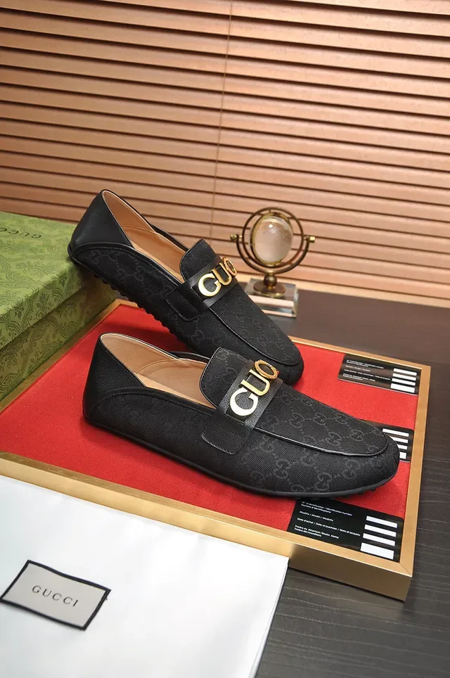 Gucci Horsebit 1955 Black Gold GG Monogram Canvas Logo Strap Loafer 6