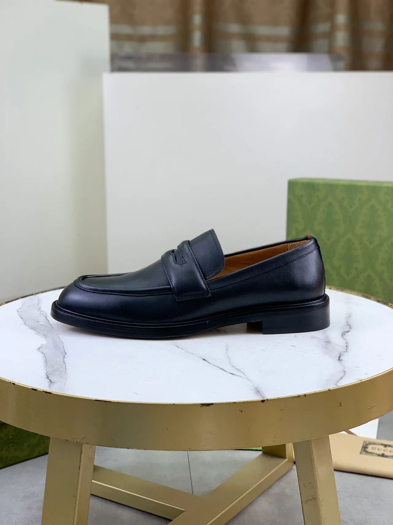 Gucci Horsebit 1955 Cuir Noir et Vert Bride Penny Mocassin 6