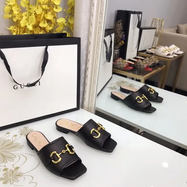 Gucci Horsebit 1955 Black Leather Gold Horsebit Slippers 9