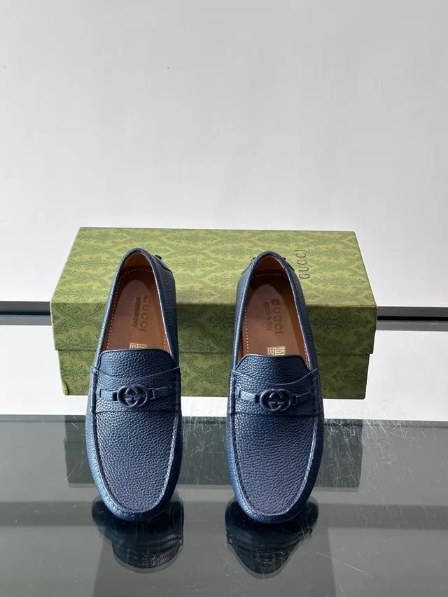 Gucci Horsebit 1955 Mocassins de couro azul granulado 4