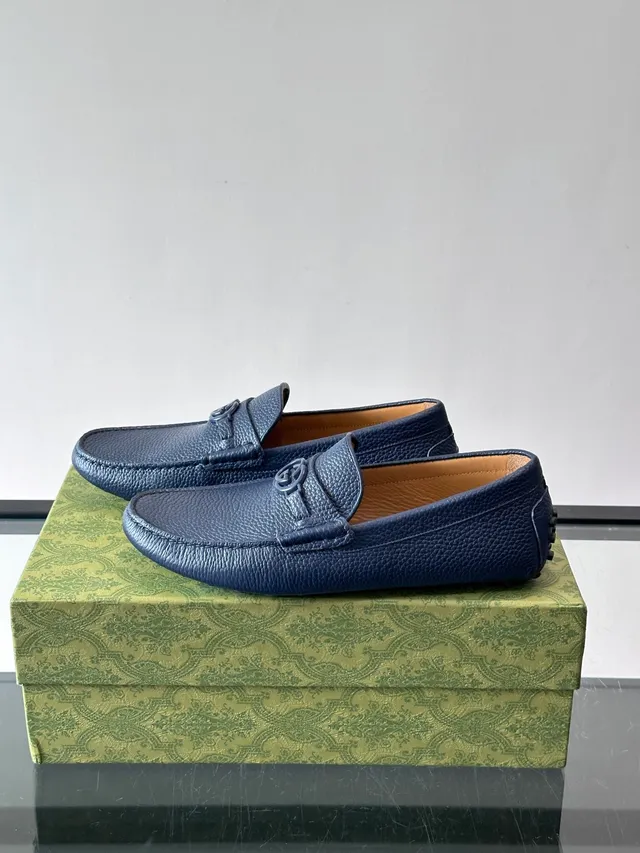 Gucci Horsebit 1955 Mocassins de couro azul granulado 5