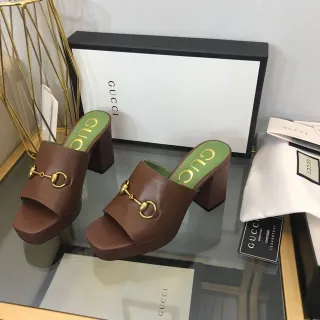 Gucci Horsebit 1955 بني أخضر إبزيم كعب بلوق كاجوال صنادل