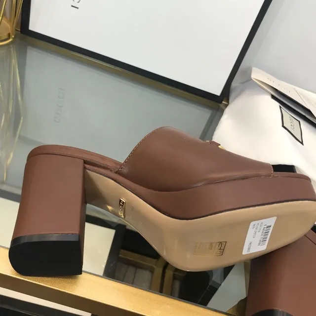 Gucci Horsebit 1955 棕色 绿色 扣 方跟 休闲 凉鞋 2