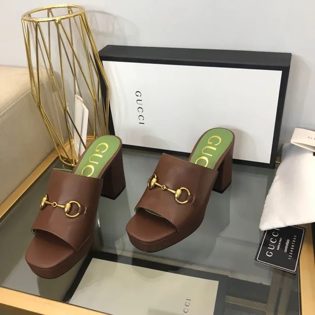 Gucci Horsebit 1955 棕色 绿色 扣 方跟 休闲 凉鞋 5