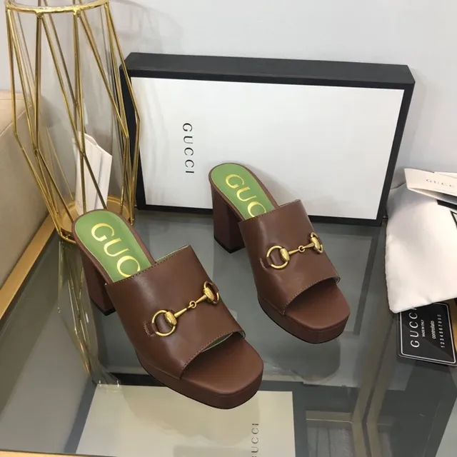 Gucci Horsebit 1955 棕色 绿色 扣 方跟 休闲 凉鞋 8