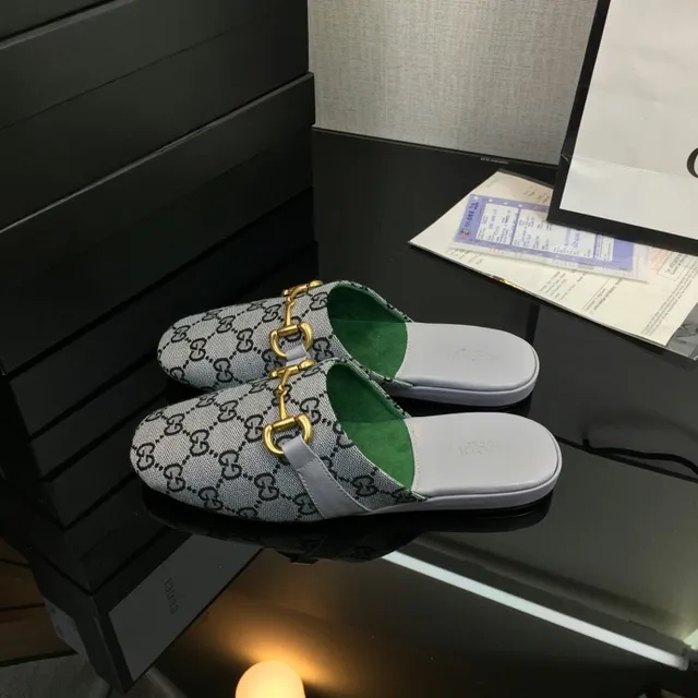Gucci Horsebit 1955 Chaussures Casuales Gris Vert Monogramme Toile Boucle 2