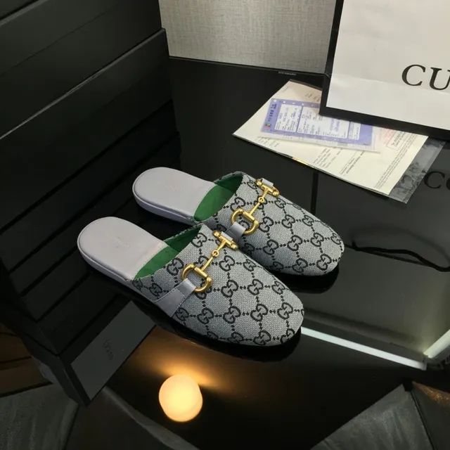 Gucci Horsebit 1955 Chaussures Casuales Gris Vert Monogramme Toile Boucle 3