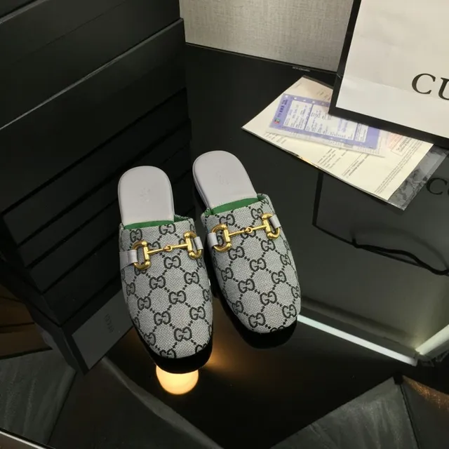 Gucci Horsebit 1955 Chaussures Casuales Gris Vert Monogramme Toile Boucle 4