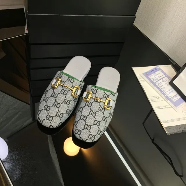 Gucci Horsebit 1955 Chaussures Casuales Gris Vert Monogramme Toile Boucle 5
