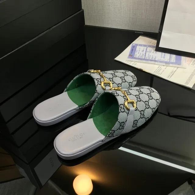 Gucci Horsebit 1955 Chaussures Casuales Gris Vert Monogramme Toile Boucle 6