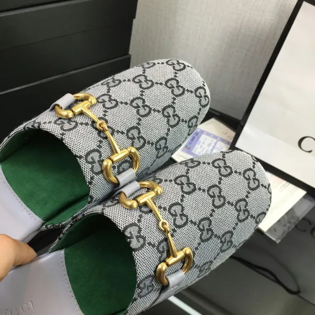 Gucci Horsebit 1955 Chaussures Casuales Gris Vert Monogramme Toile Boucle 7
