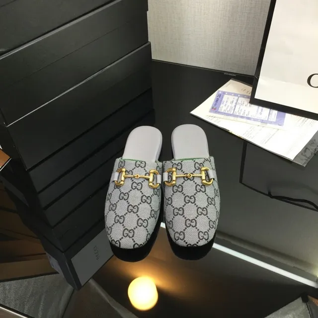 Gucci Horsebit 1955 Chaussures Casuales Gris Vert Monogramme Toile Boucle 8