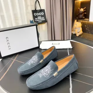 Gucci Horsebit 1955 Ante Gris Bordado Dragón Loafers