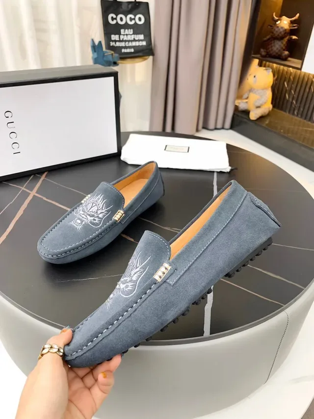 Gucci Horsebit 1955 Camurça Cinza Bordado Dragão Loafers 2