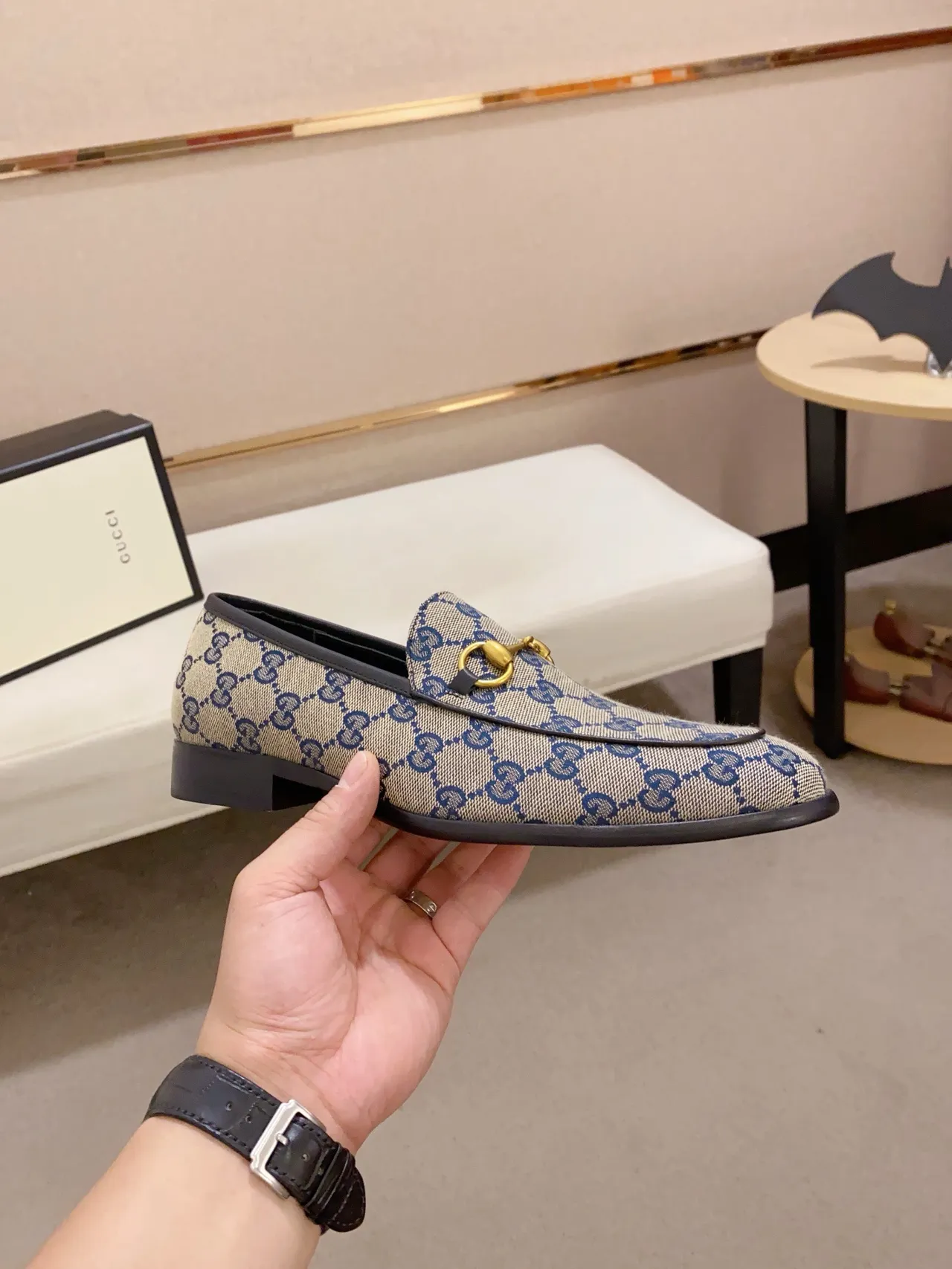 Gucci Horsebit 1955 लोफर बेज नेवी GG Supreme Canvas लोफर 4