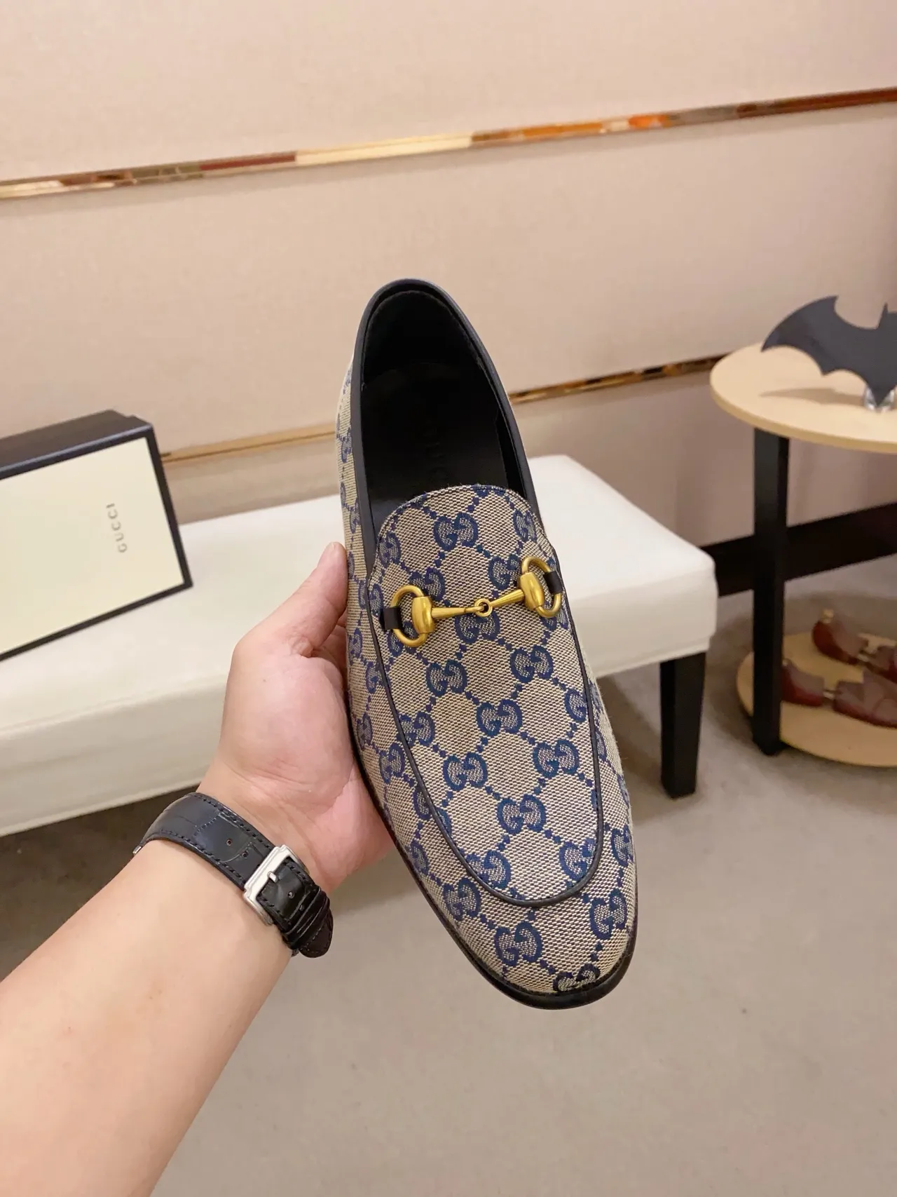 Gucci Horsebit 1955 लोफर बेज नेवी GG Supreme Canvas लोफर 5