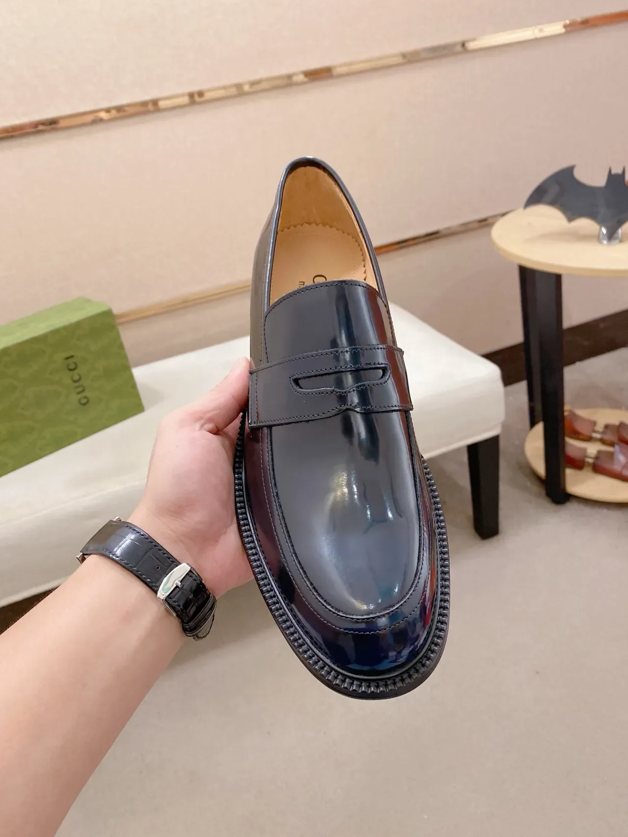 Gucci Horsebit 1955 海军蓝漆皮便士乐福鞋 5
